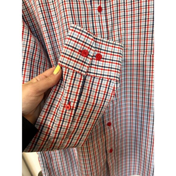 UNTUCKit Plaid Tommasi Wrinkle Free Regular Fit Button Down Shirt Red Blue Large - Picture 6 of 10